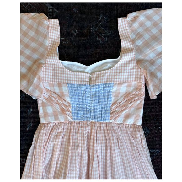 NWOT Prabal Gurung Sweetheart Neckline Midi Dress | Pink Blue Gingham Plaid sz 4 - Picture 8 of 11